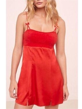 For Love and Lemons Fiona Mohair/Fuzzy and Satin Slip Dress